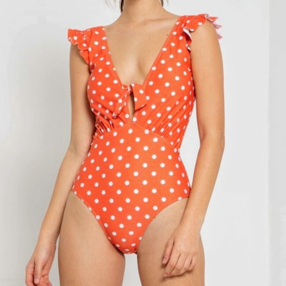Marina West Orange Polka Dot V-One Piece Swimsuit